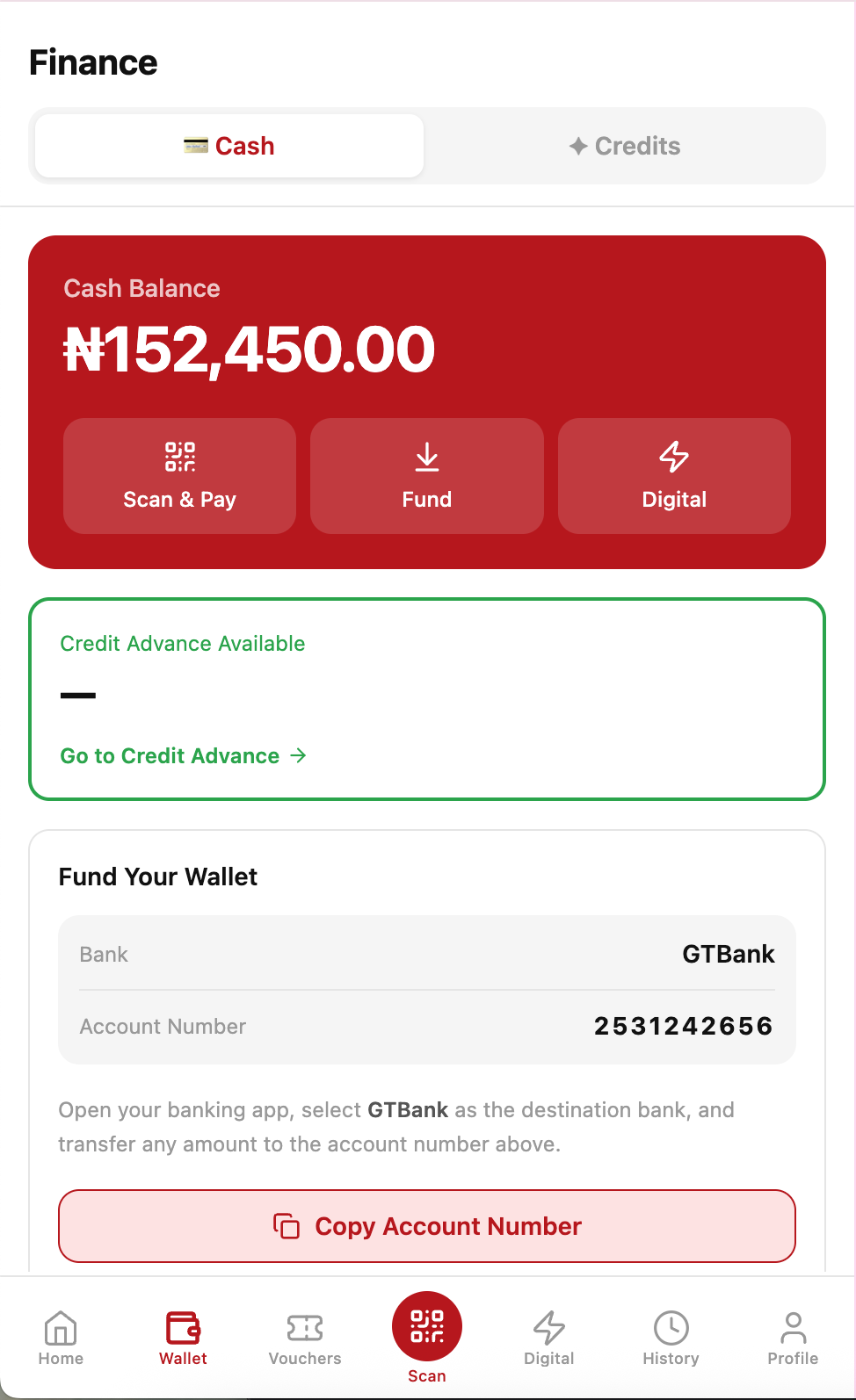 Fund your wallet screen
