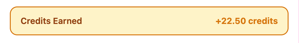 Credits earned confirmation screen